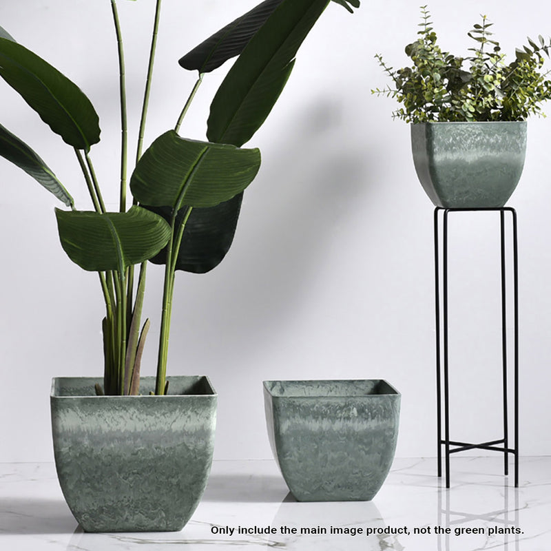 2X 32cm Green Grey Square Resin Plant Flower Pot in Cement Pattern Planter Cachepot for Indoor Home Office