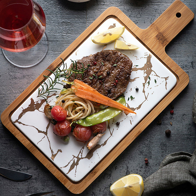 33.5cm White Square Wooden Serving Tray Slate Steak Serving Platter Chopping Board Paddle Home Decor