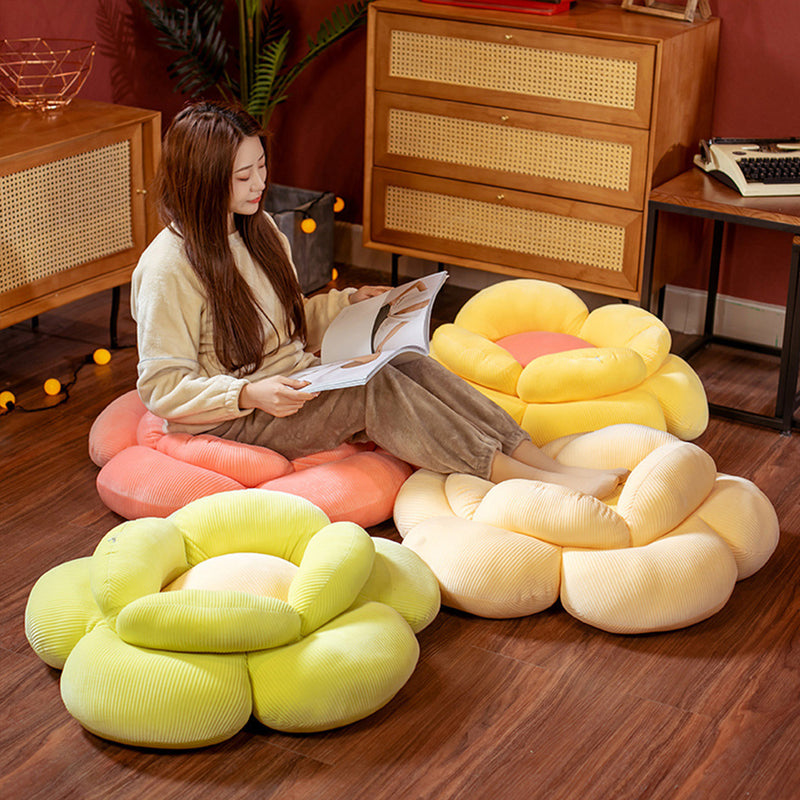 Yellow Double Flower Shape Cushion Soft Bedside Floor Plush Pillow Home Decor