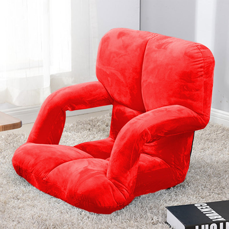 Foldable Lounge Cushion Adjustable Floor Lazy Recliner Chair with Armrest Red