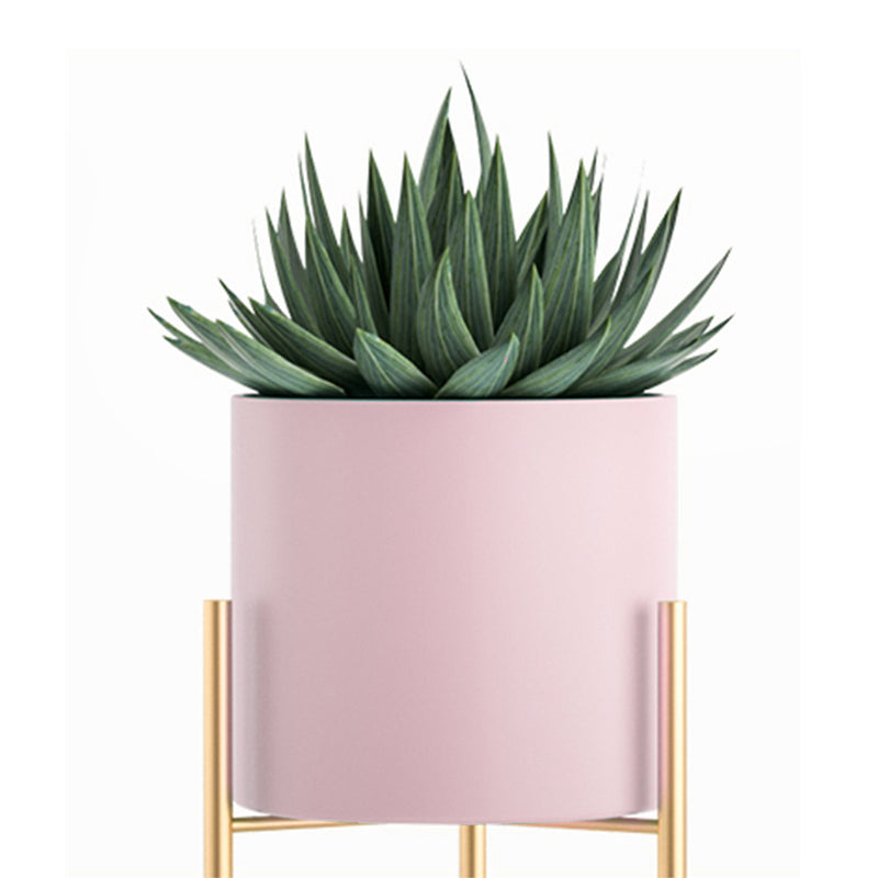 2 Layer 60cm Gold Metal Plant Stand with Pink Flower Pot Holder Corner Shelving Rack Indoor Display