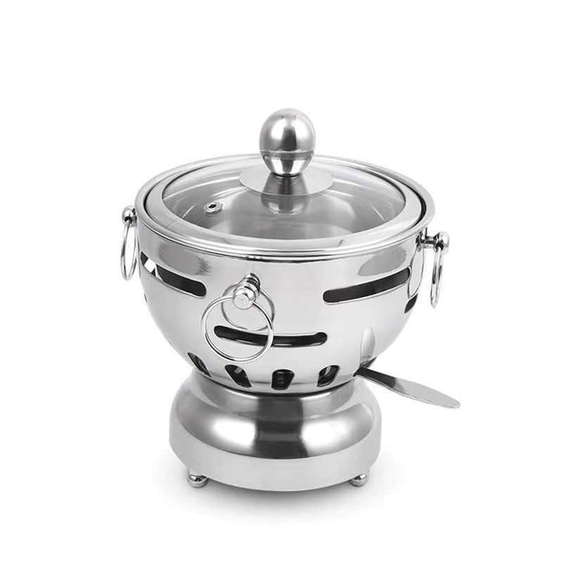 Stainless Steel Mini Asian Buffet Hot Pot Single Person Shabu Alcohol Stove Burner with Glass Lid