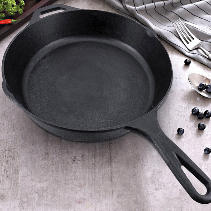 30cm Round Cast Iron Frying Pan Skillet Steak Sizzle Platter with Helper Handle