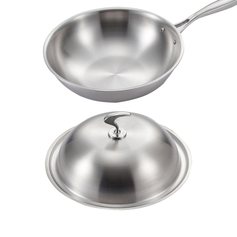 2X 18/10 Stainless Steel Fry Pan 32cm Frying Pan Top Grade Cooking Skillet with Lid