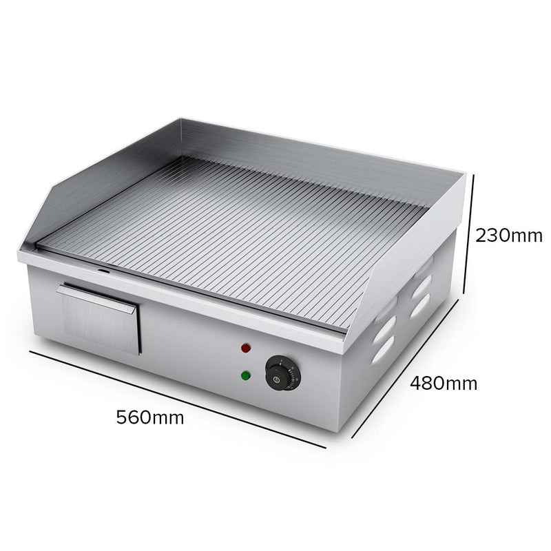 2200W Stainless Steel Ribbed Griddle Commercial Grill BBQ Hot Plate 56*48*23cm