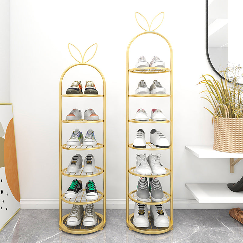 2X 7 Tier Bunny Ears Shape  Gold Plated Metal Shoe Organizer Space Saving Portable Footwear Storage Shelf