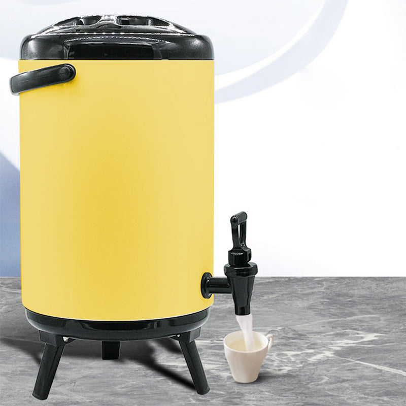 10L Stainless Steel Insulated Milk Tea Barrel Hot and Cold Beverage Dispenser Container with Faucet Yellow