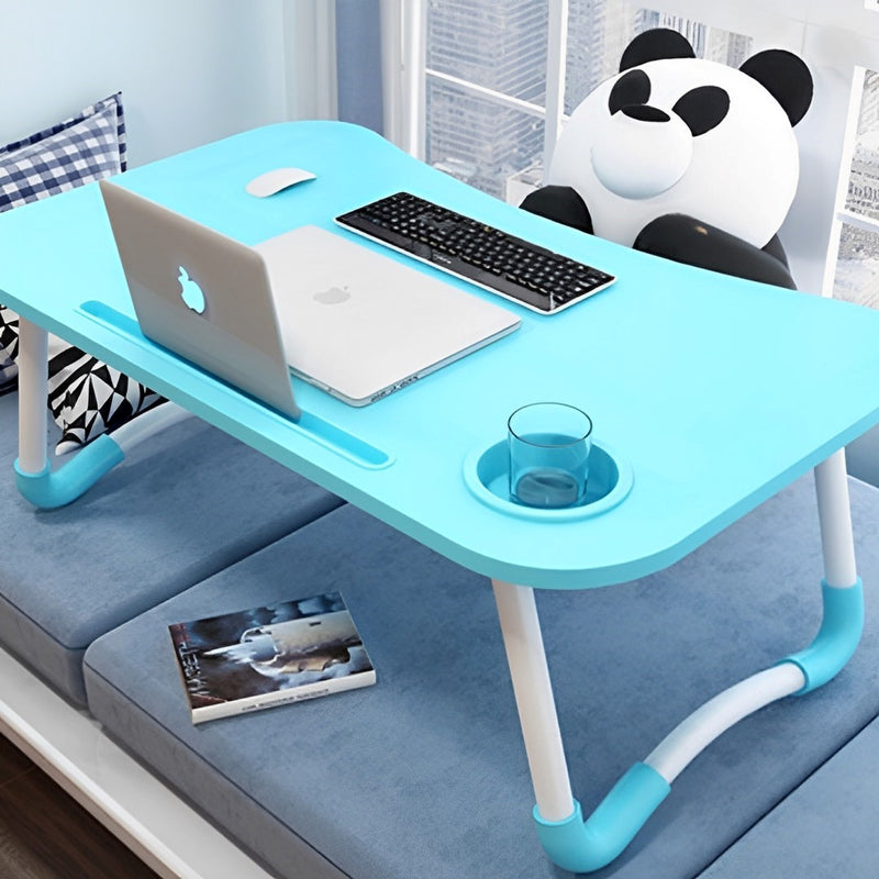 2X Blue Portable Bed Table Adjustable Foldable Bed Sofa Study Table Laptop Mini Desk with Notebook Stand Cup Slot Home Decor
