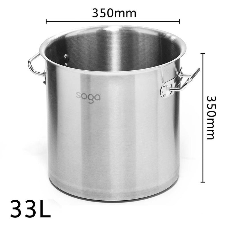 Stock Pot 33L Top Grade Thick Stainless Steel Stockpot 18/10 Without Lid