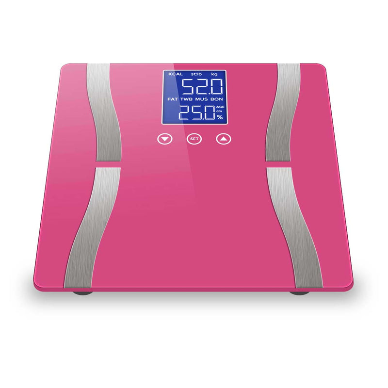 Glass LCD Digital Body Fat Scale Bathroom Electronic Gym Water Weighing Scales Pink