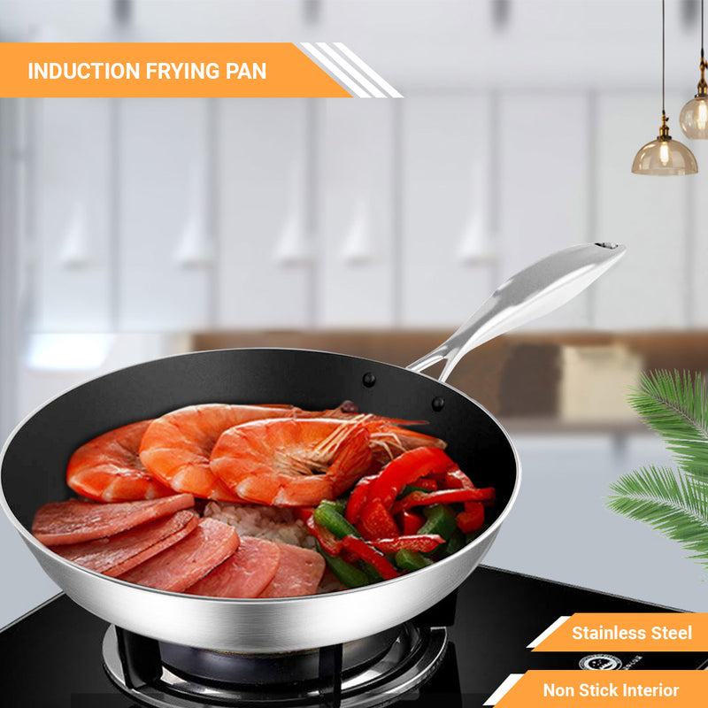 Stainless Steel Fry Pan 22cm Frying Pan Induction FryPan Non Stick Interior
