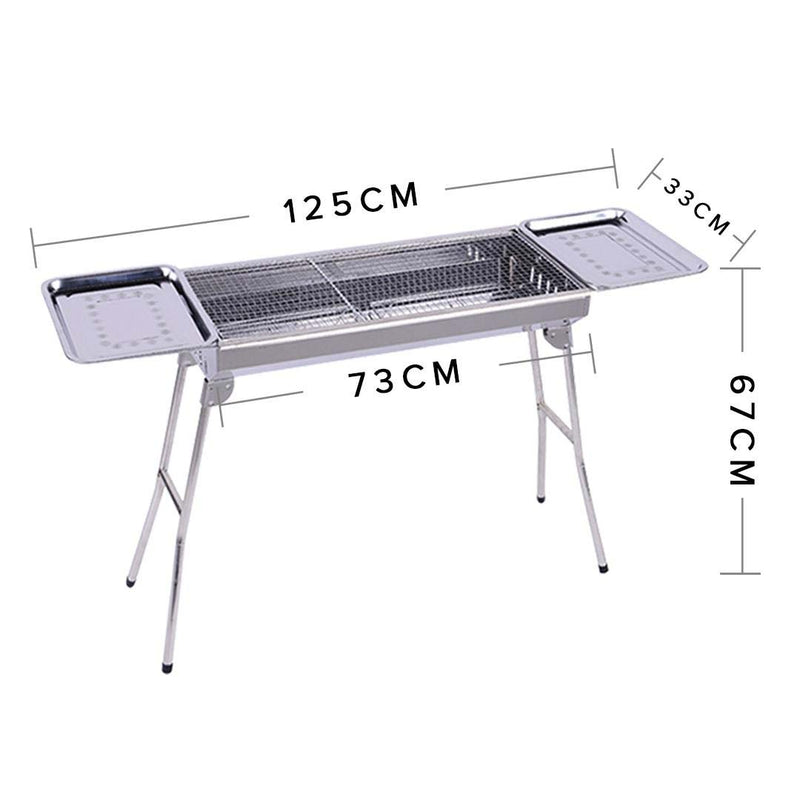 Skewers Grill with Side Tray Portable Stainless Steel Charcoal BBQ Outdoor 6-8 Persons