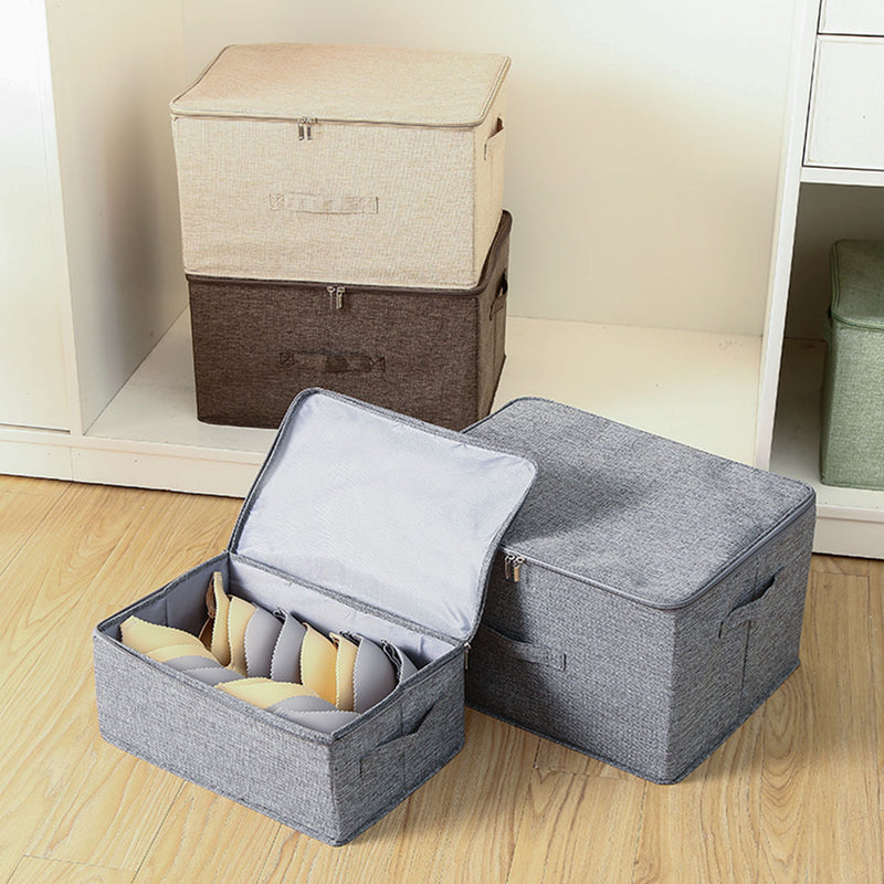Grey Small Portable Double Zipper Storage Box Moisture Proof Clothes Basket Foldable Home Organiser