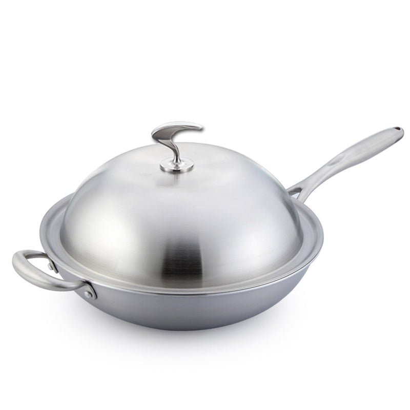 18/10 Stainless Steel Fry Pan 36cm Frying Pan Top Grade Skillet with Helper Handle and Lid