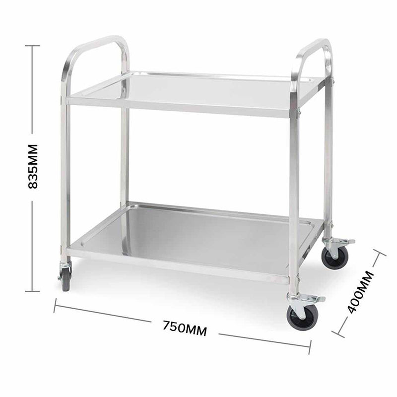 2 Tier 75x40x83.5cm Stainless Steel Kitchen Dinning Food Cart Trolley Utility Small