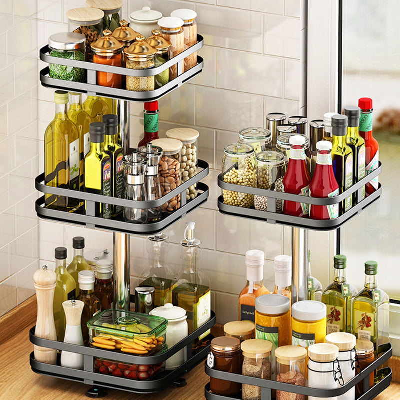 3 Tier Steel Black Square Rotating Multi-Function Kitchen Portable Storage Spice Seasoning Kitchen Countertop Organiser Shelf