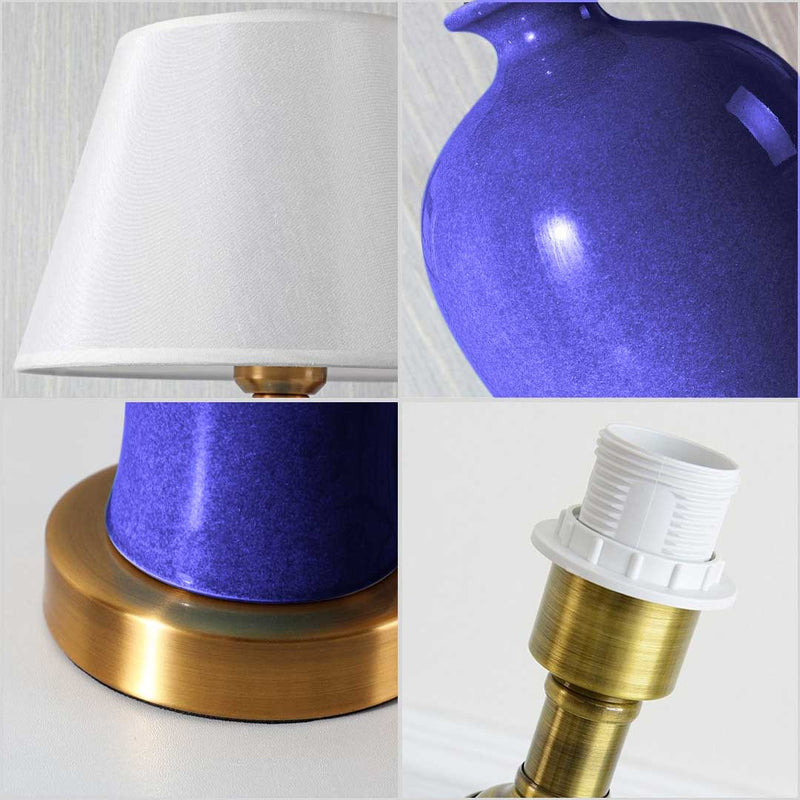 2X Blue Ceramic Oval Table Lamp with Gold Metal Base