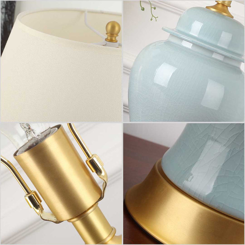 2X Oval Ceramic Table Lamp with Gold Metal Base Desk Lamp Yellow