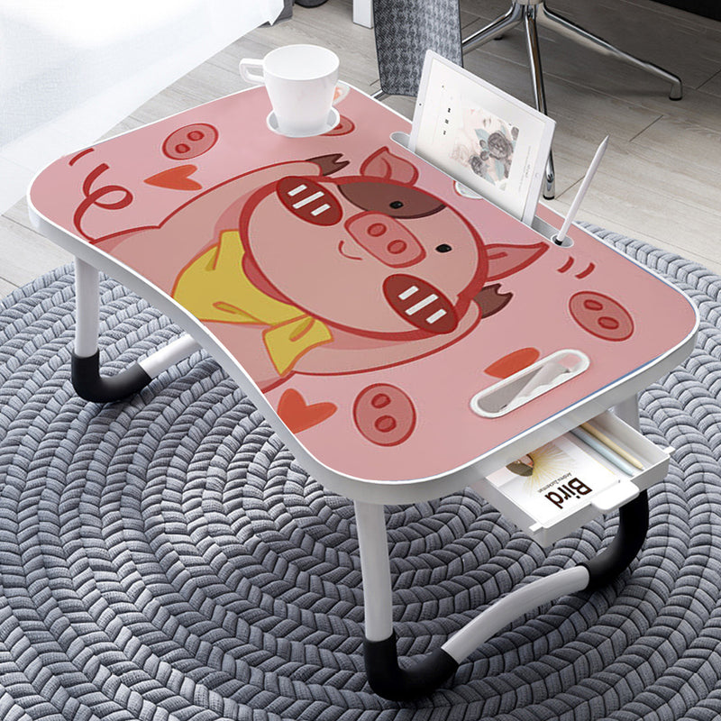 Cute Pig Design Portable Bed Table Adjustable Foldable Bed Sofa Study Table Laptop Mini Desk with Drawer and Cup Slot Home Decor