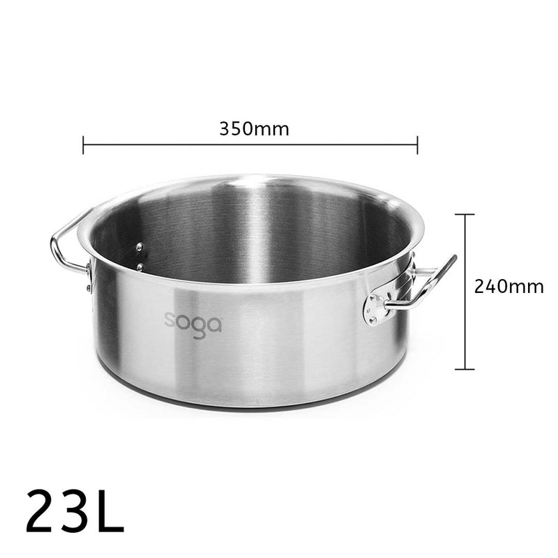 Stock Pot 23L Top Grade Thick Stainless Steel Stockpot 18/10 Without Lid