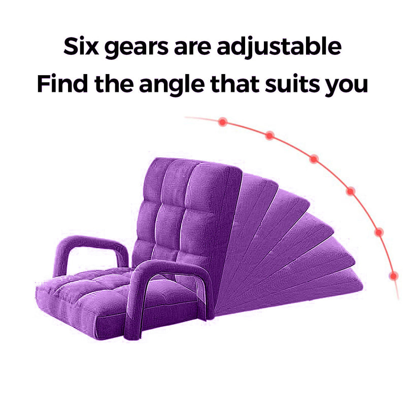 Foldable Lounge Cushion Adjustable Floor Lazy Recliner Chair with Armrest Purple