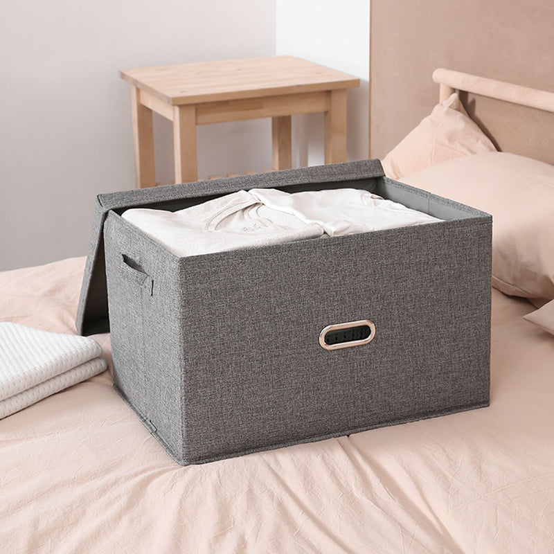 2X Grey Large Foldable Canvas Storage Box Cube Clothes Basket Organiser Home Decorative Box