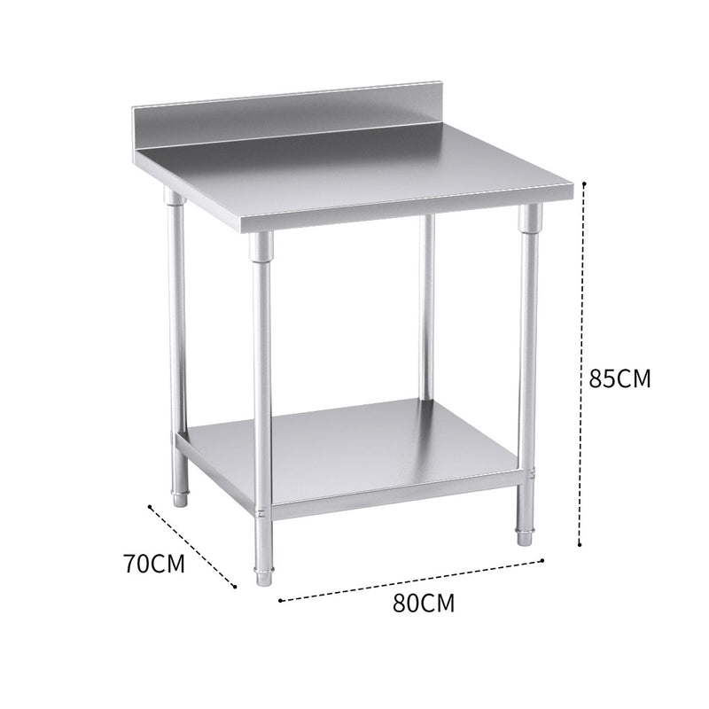 Commercial Catering Kitchen Stainless Steel Prep Work Bench Table with Back-splash 80*70*85cm