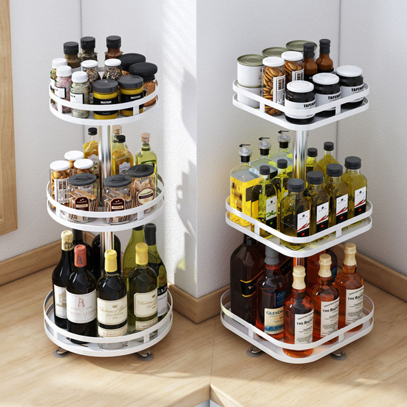 3 Tier Steel White Round Rotating Multi-Function Kitchen Portable Storage Spice Seasoning Kitchen Countertop Organiser Shelf