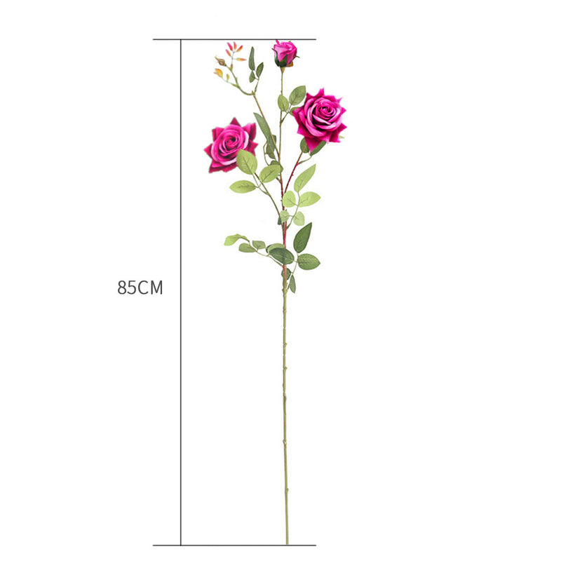 85cm Green Glass Tall Floor Vase and 12pcs Dark Pink Artificial Fake Flower Set