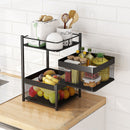 2 Tier Steel Square Rotating Kitchen Cart Multi-Functional Shelves Portable Storage Organizer with Wheels