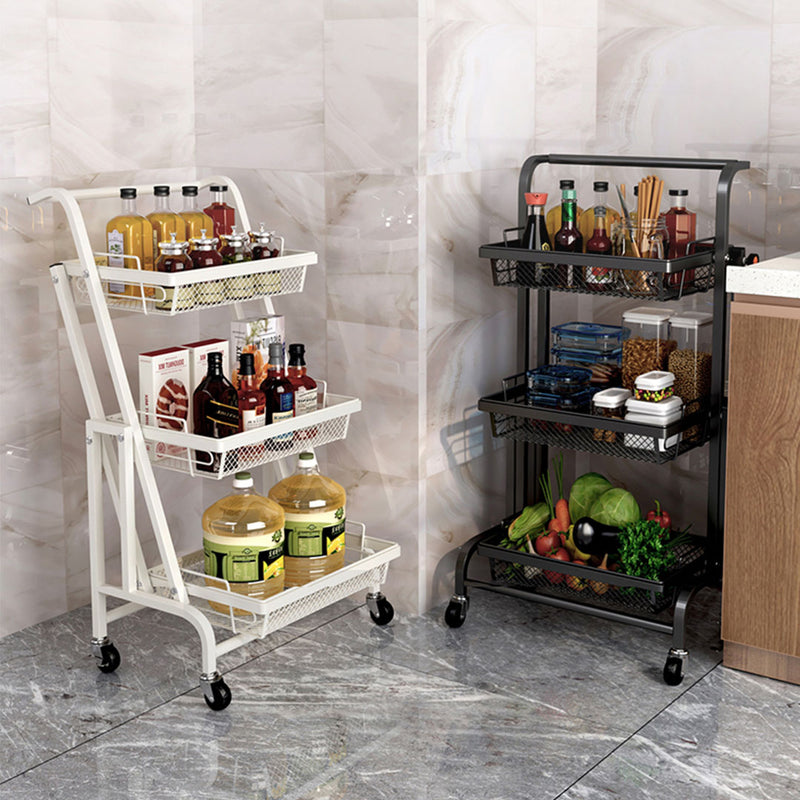 3 Tier Steel White Adjustable Kitchen Cart Multi-Functional Shelves Portable Storage Organizer with Wheels