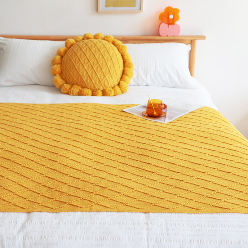 2X Yellow Diamond Pattern Knitted Throw Blanket Warm Cozy Woven Cover Couch Bed Sofa Home Decor with Tassels