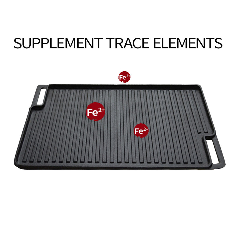 2X 45cm Rectangular Cast Iron Portable Fry BBQ Grill Plate Cooking Pan Tray with Handle