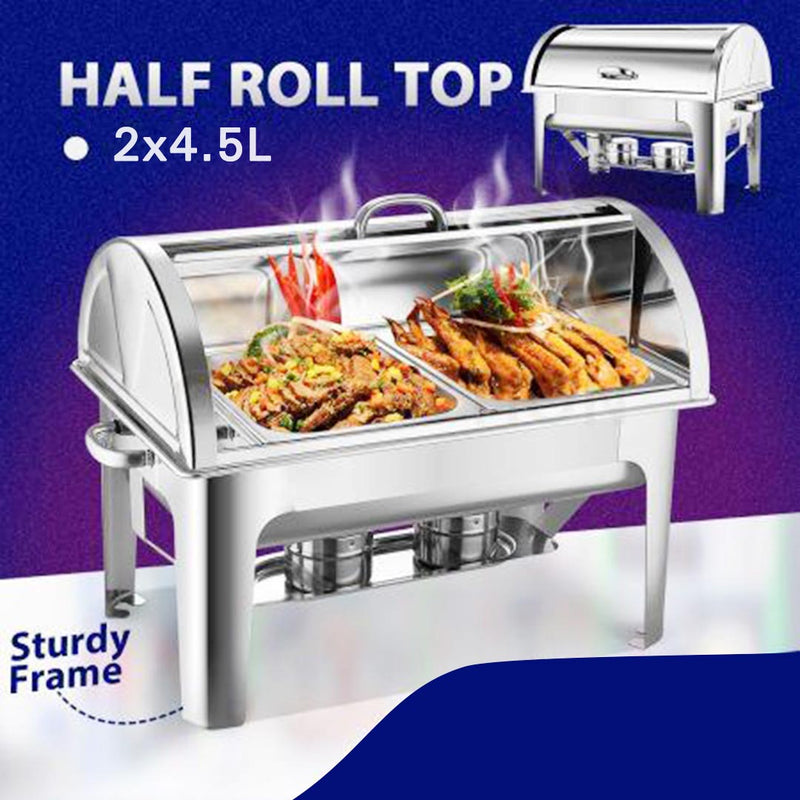 4.5L Dual Tray Stainless Steel Roll Top Chafing Dish Food Warmer