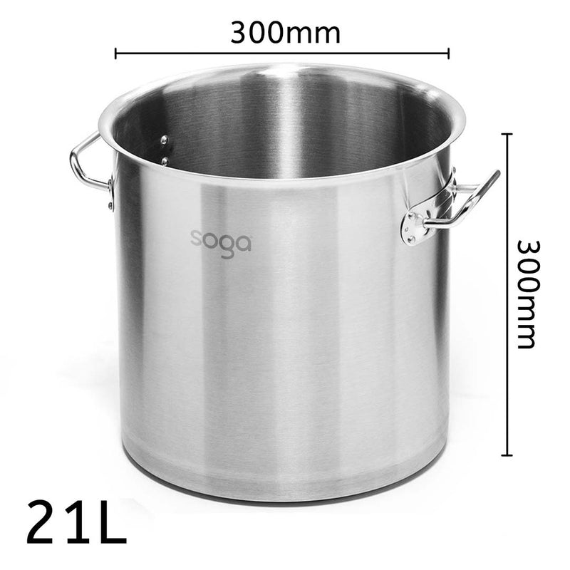 Stock Pot 21L Top Grade Thick Stainless Steel Stockpot 18/10 Without Lid