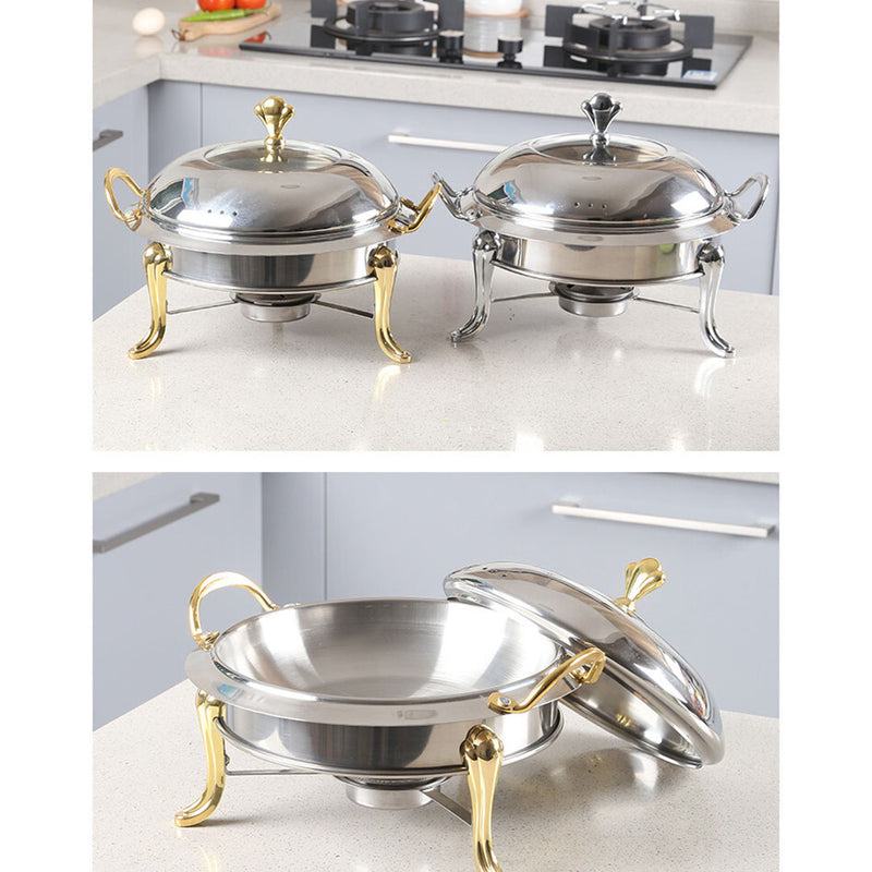 Stainless Steel Gold Accents Round Buffet Chafing Dish Cater Food Warmer Chafer with Glass Top Lid