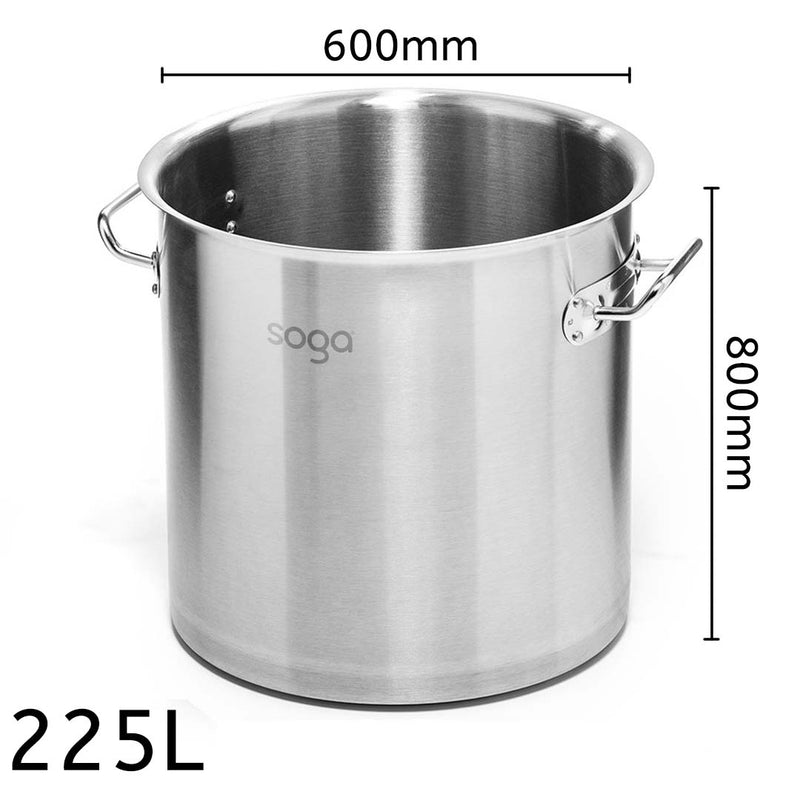 Stock Pot 225L Top Grade Thick Stainless Steel Stockpot 18/10 Without Lid