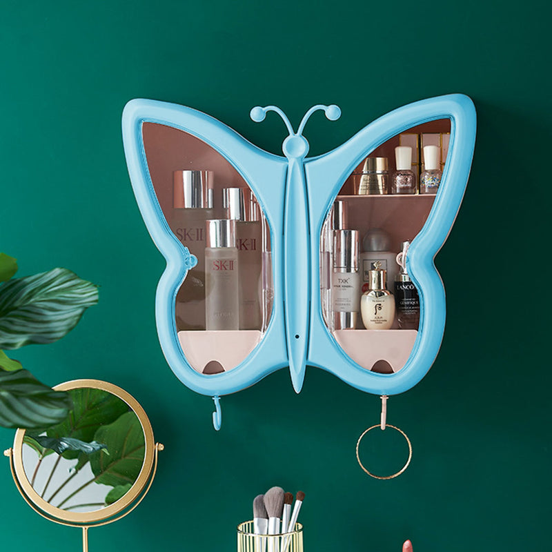 Blue Butterfly Shape Wall-Mounted Makeup Organiser Dustproof Waterproof Bathroom Storage Box Home Decor