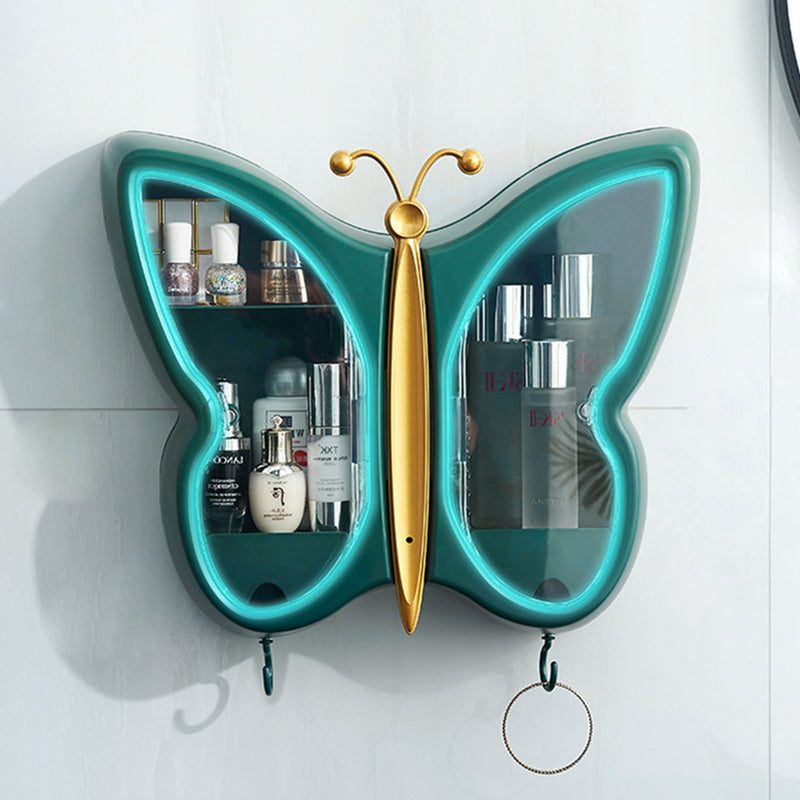 2X Green Butterfly Shape Wall-Mounted Makeup Organiser Dustproof Waterproof Bathroom Storage Box Home Decor