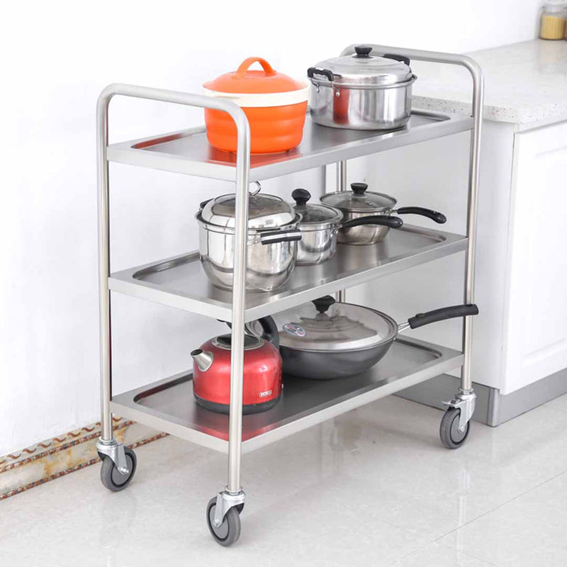 3 Tier 86x54x94cm Stainless Steel Kitchen Dinning Food Cart Trolley Utility Round Large