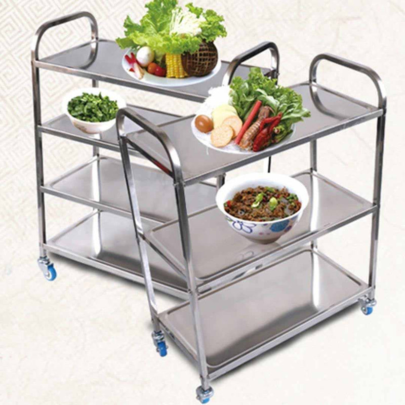 4 Tier Stainless Steel Kitchen Dinning Food Cart Trolley Utility Size Square Large