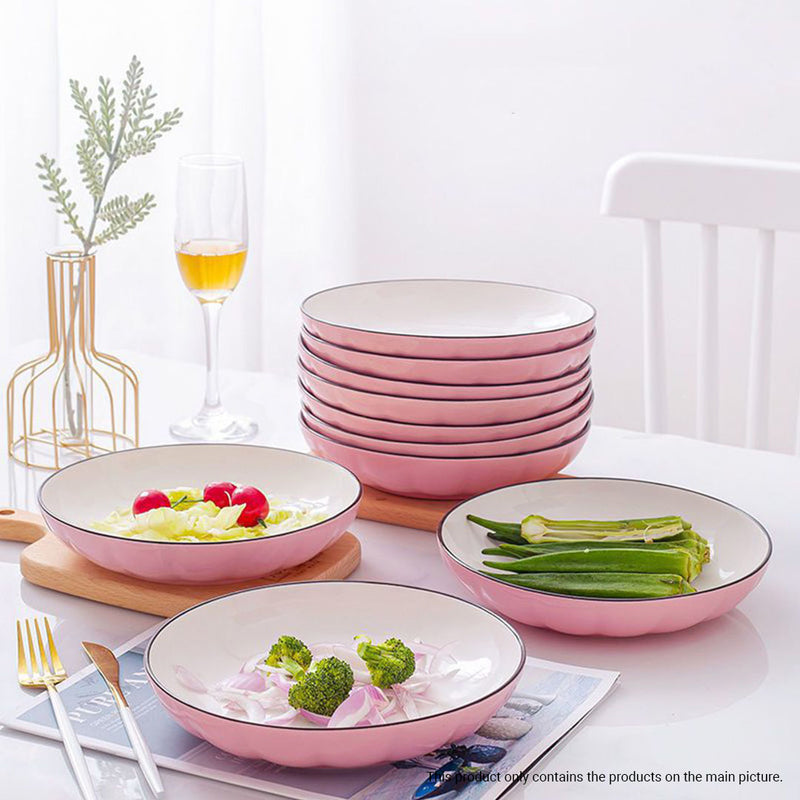 Pink Japanese Style Ceramic Dinnerware Crockery Soup Bowl Plate Server Kitchen Home Decor Set of 10