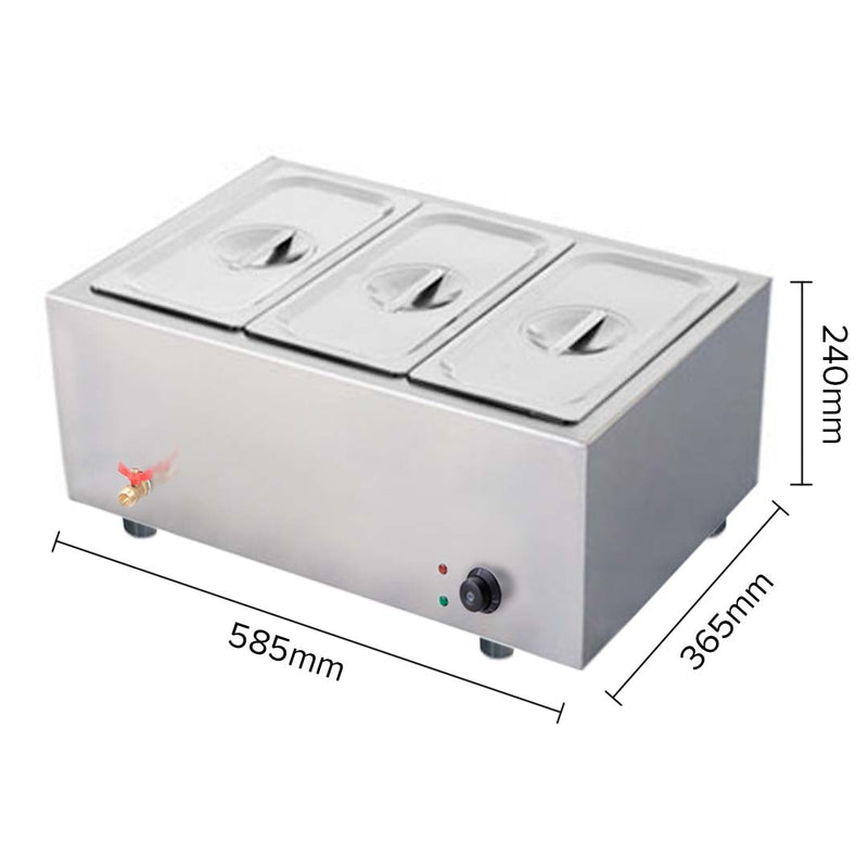 Stainless Steel 3 X 1/2 GN Pan Electric Bain-Marie Food Warmer with Lid