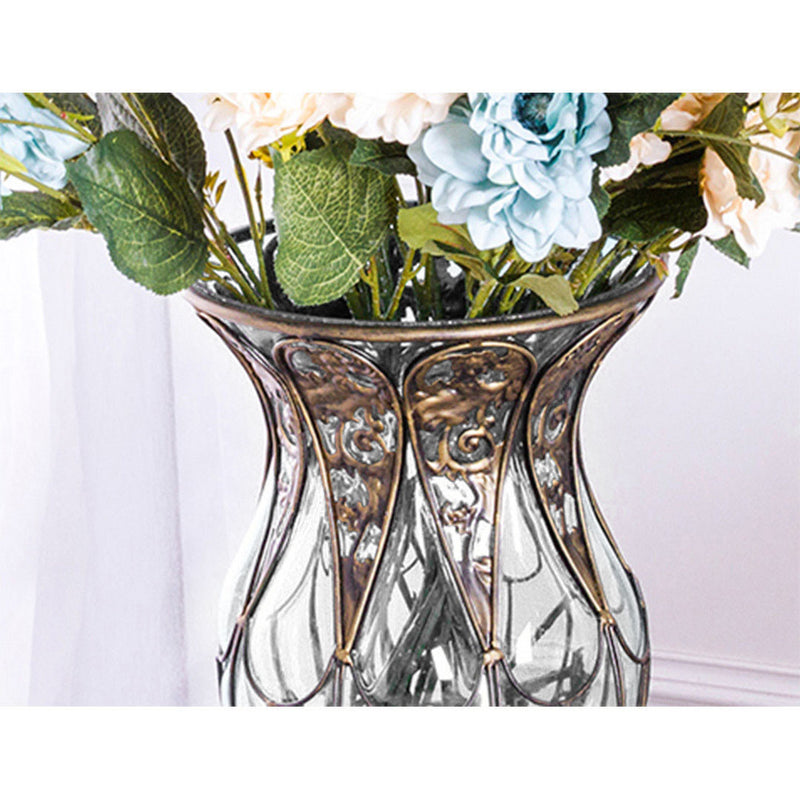 85cm Clear Glass Tall Floor Vase with 12pcs Artificial Fake Flower Set