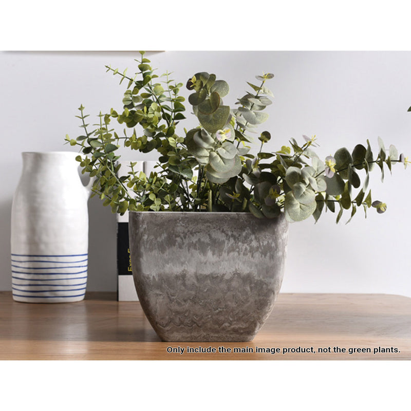 27cm Rock Grey Square Resin Plant Flower Pot in Cement Pattern Planter Cachepot for Indoor Home Office