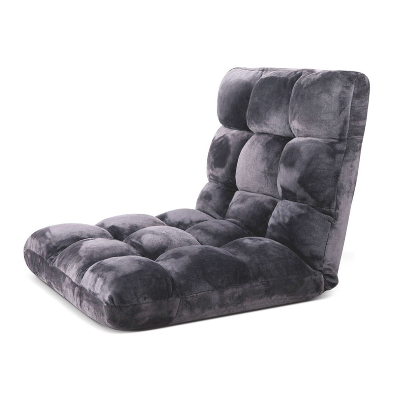 2X Floor Recliner Folding Lounge Sofa Futon Couch Folding Chair Cushion Grey