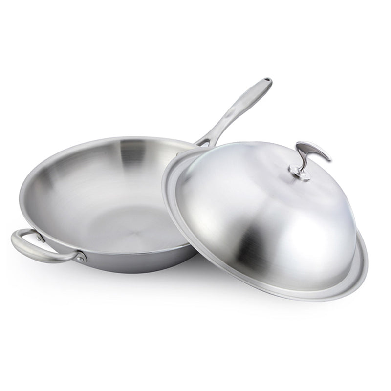 18/10 Stainless Steel Fry Pan 34cm Frying Pan Top Grade Skillet with Helper Handle and Lid