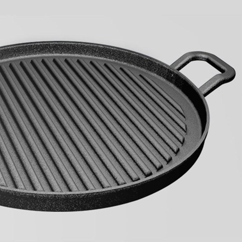 2X 28cm Ribbed Cast Iron Frying Pan Skillet Coating Steak Sizzle Platter