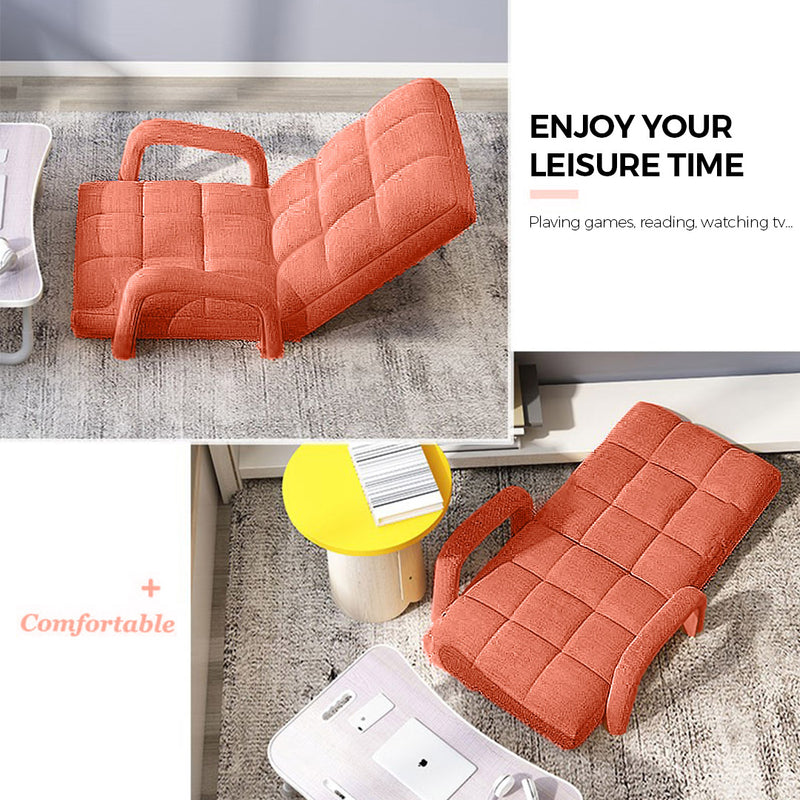 2X Foldable Lounge Cushion Adjustable Floor Lazy Recliner Chair with Armrest Orange