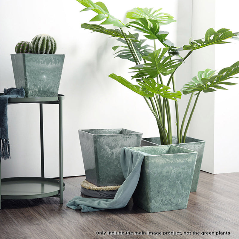 27cm Green Grey Square Resin Plant Flower Pot in Cement Pattern Planter Cachepot for Indoor Home Office